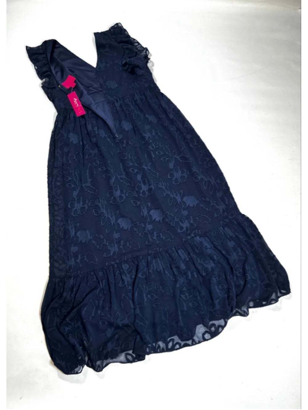 NWT Lilly Pulitzer Dress Navy Floral Maxi Dress Size 14 Autumn Midi ￼ - Picture 7 of 8